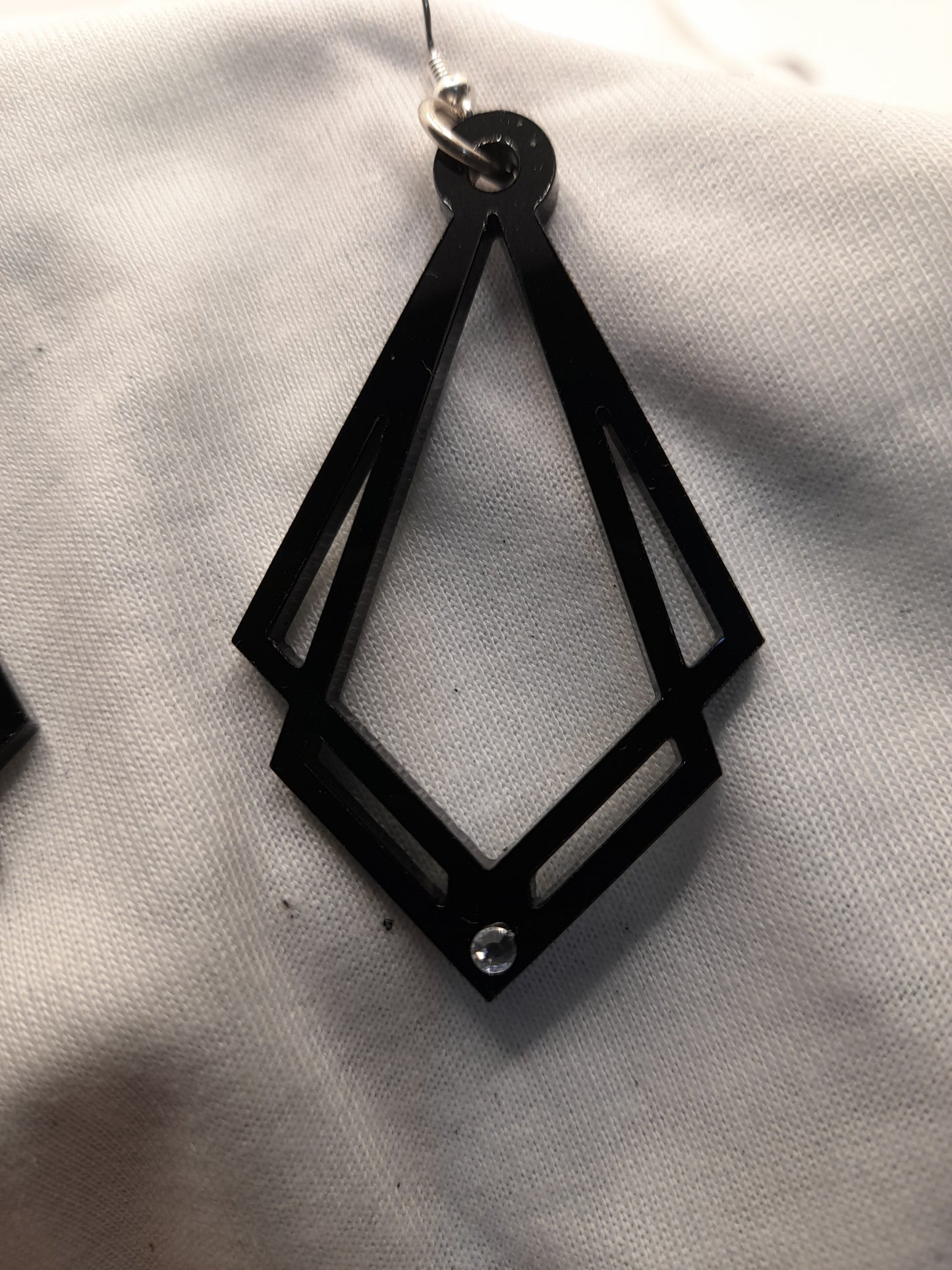 "MINIMAL"_mod1 earrings in black plexiglass with rhinestone diamond