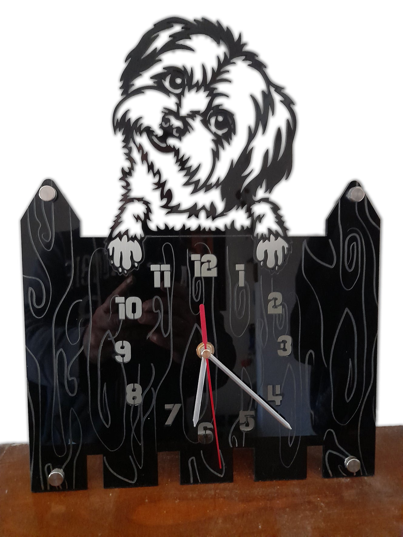 "DOG ON FENCE" clock